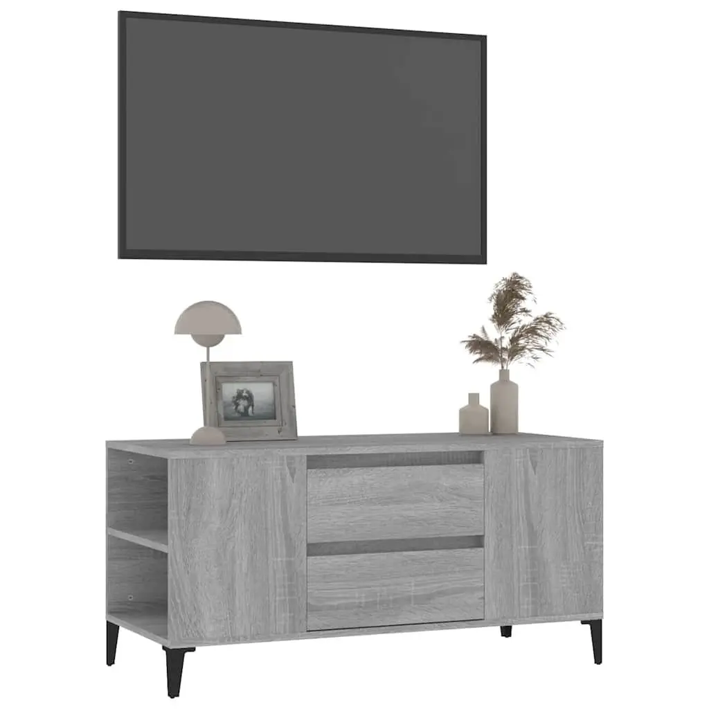 TV Cabinet Engineered Wood Industrial Style Grey Sonoma 4 Compartments 2 Drawers