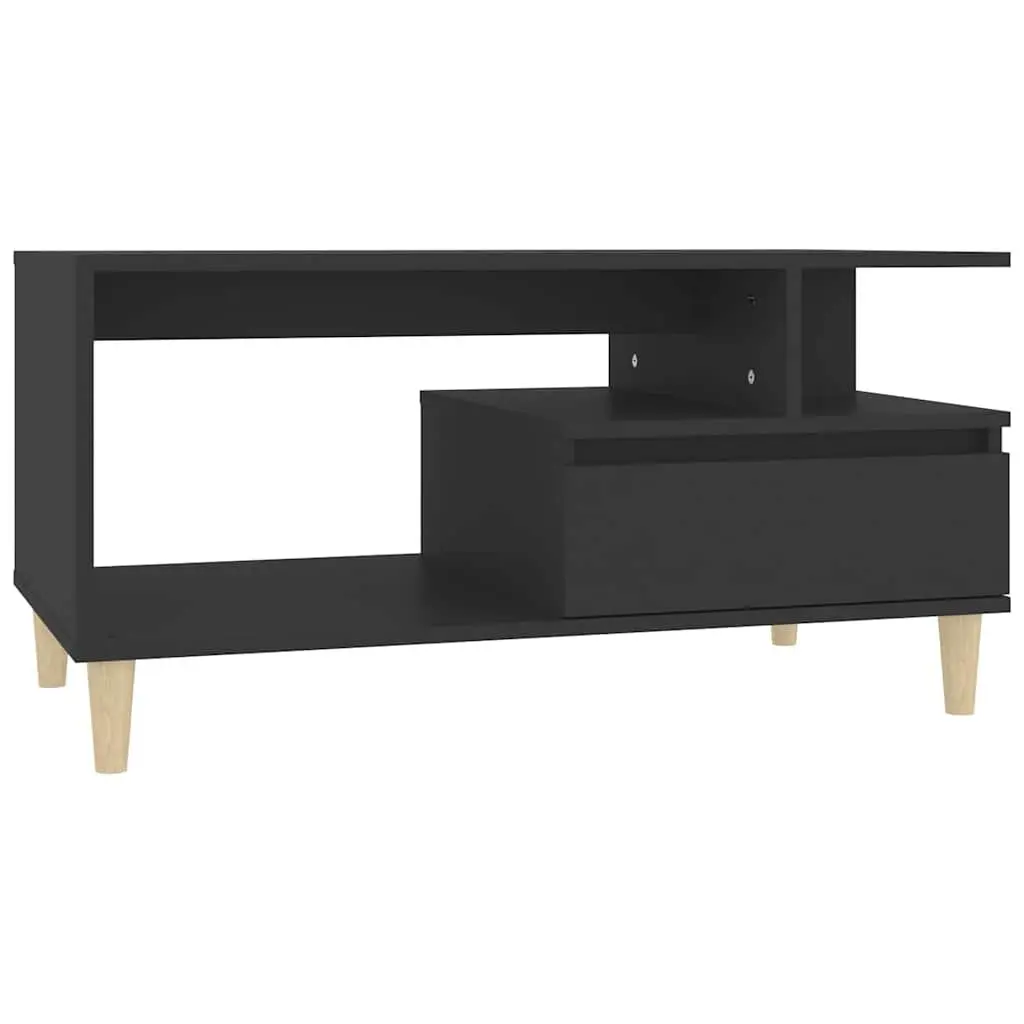 Black Coffee Table with Drawer and Open Storage Compartments Engineered Wood 90L x 49W x 45H cm for Living Room