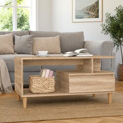 Functional Coffee Table with Storage Drawer and Open Shelving