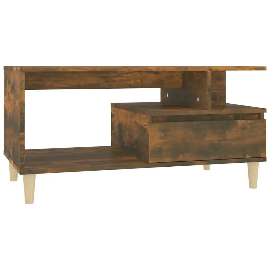 Coffee Table with Drawer Storage Open Compartment 90L x 49W x 45H cm Smoked Oak