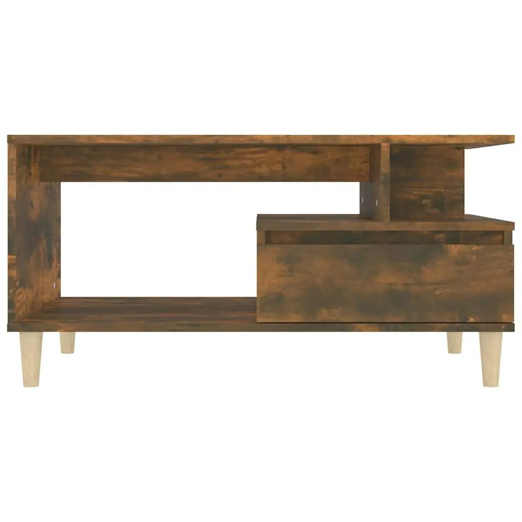Coffee Table with Drawer Storage Open Compartment 90L x 49W x 45H cm Smoked Oak