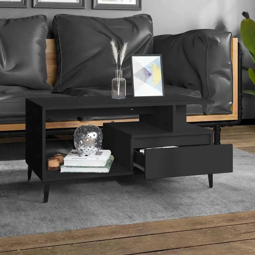 Coffee Table Storage Feature Engineered Wood 90 x 49 x 45 cm Black