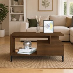 Brown Oak Coffee Table with Metal Feet, 90x49x45 cm