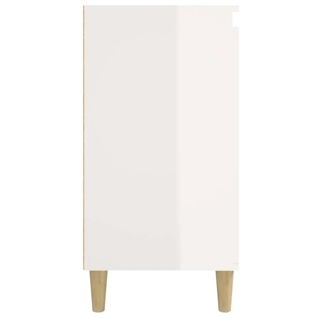 Bedside Table High Gloss White 40x35x70cm Nightstand Storage with Wooden Legs