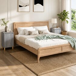 Engineered Wood Bedside Cabinet with Grey Finish and 2 Doors