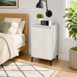 White High Gloss Bedside Cabinet with Engineered Wood Construction