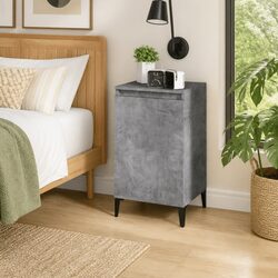 Grey Bedside Cabinet with Metal Legs and Storage Compartments