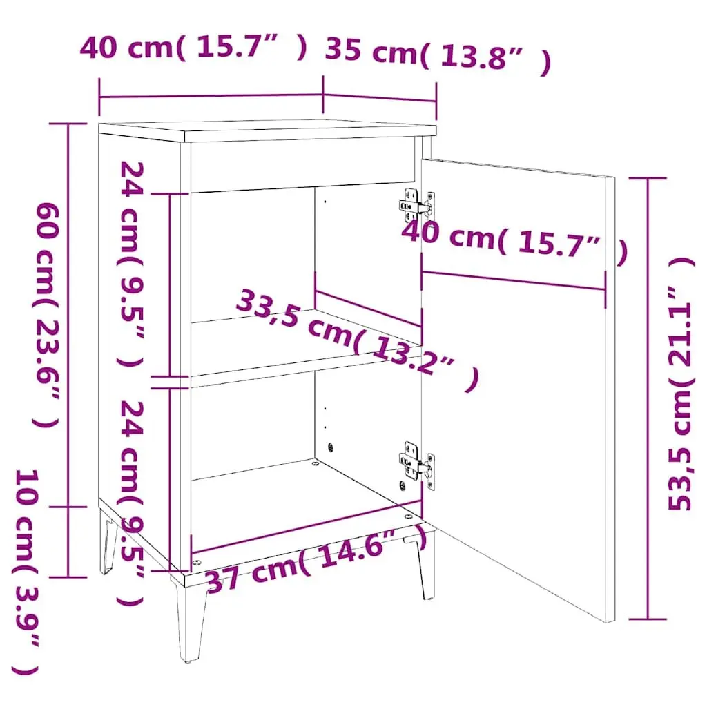 Bedside Cabinets 2 Piece Storage Smoked Oak 40x35x70 cm