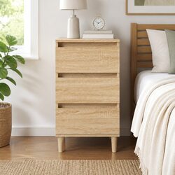 Brown Engineered Wood Nightstand with 3 Drawers