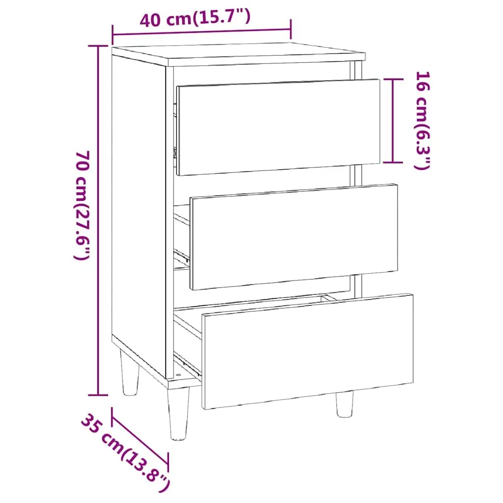 Bedside Cabinet Grey Engineered Wood 40x35x70 cm 3 Drawers
