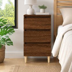 3-Drawer Brown Oak Bedside Cabinet 40x35x70 cm