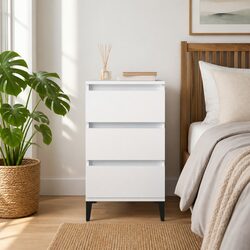White Bedside Cabinet with 3 Drawer Storage, 40x35x70cm