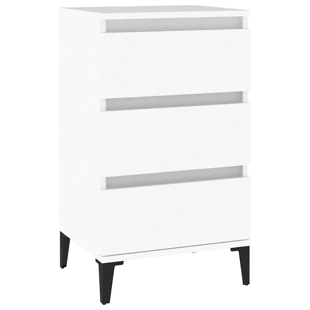 Bedside Cabinet Industrial Style 3 Drawer Storage White 40x35x70cm