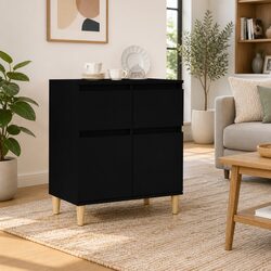 Engineered Wood Black Sideboard with 2 Drawers
