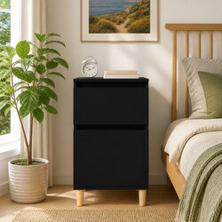 Black Nightstand with Storage - Engineered Wood Construction