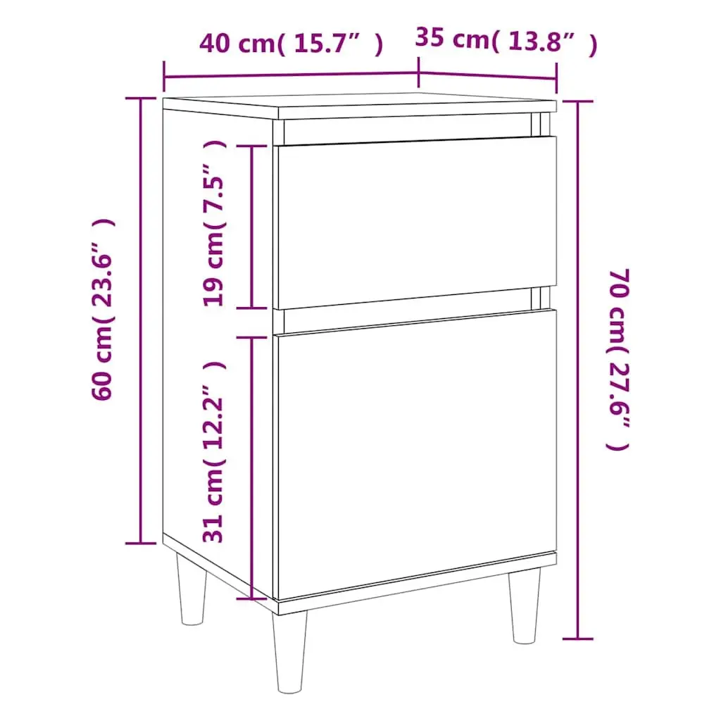 Bedside Cabinets High Gloss White 2 Piece Nightstand Storage Furniture Set