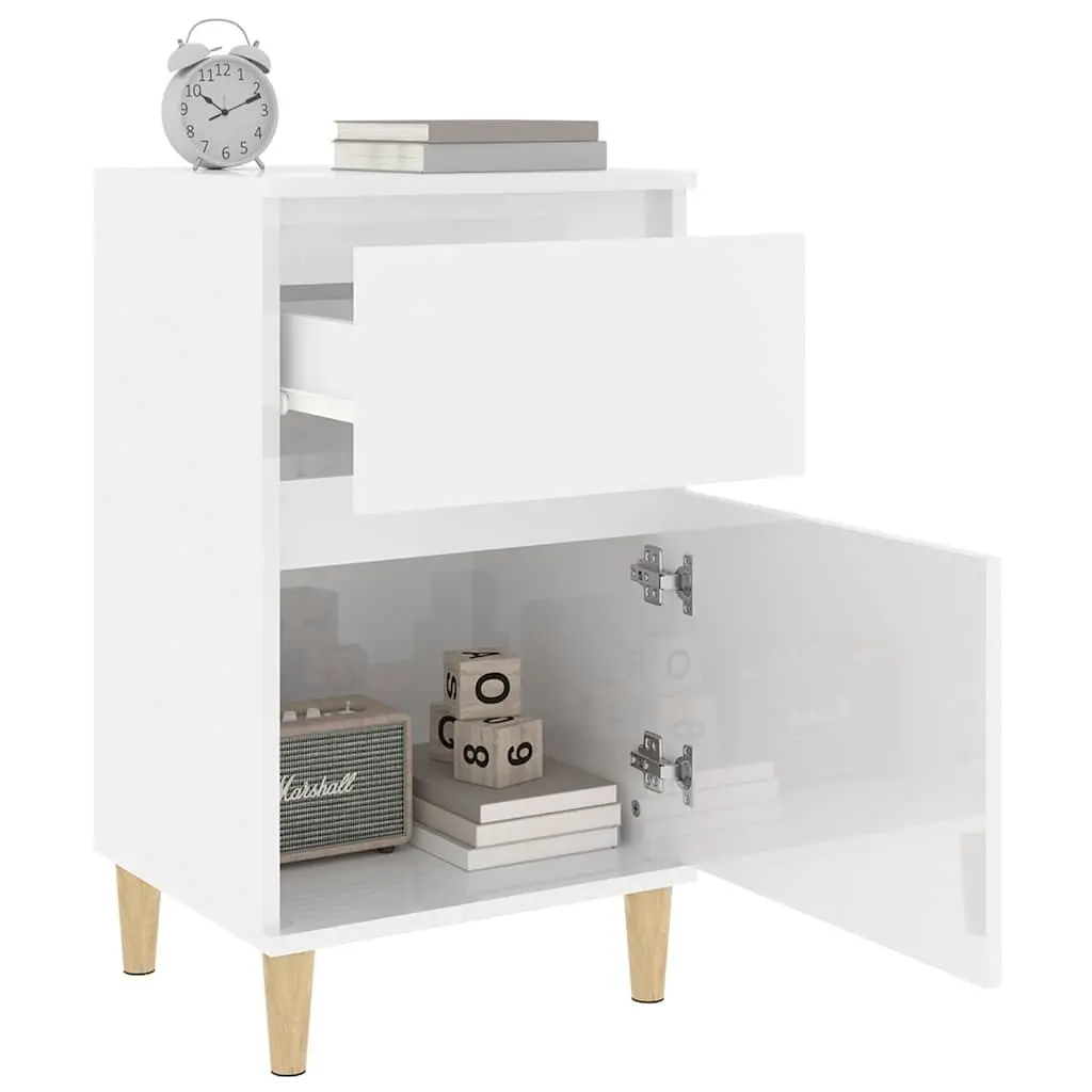 Bedside Cabinets High Gloss White 2 Piece Nightstand Storage Furniture Set