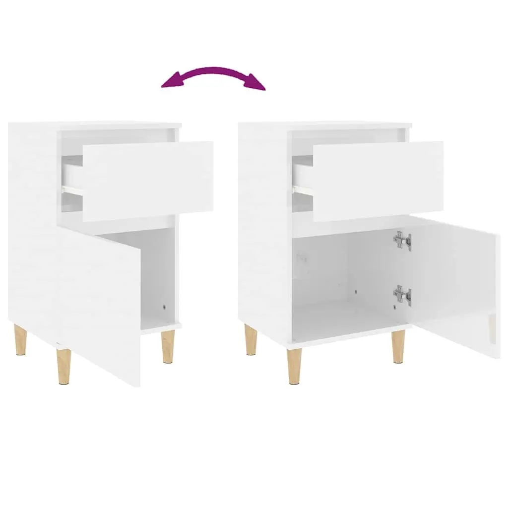 Bedside Cabinets High Gloss White 2 Piece Nightstand Storage Furniture Set