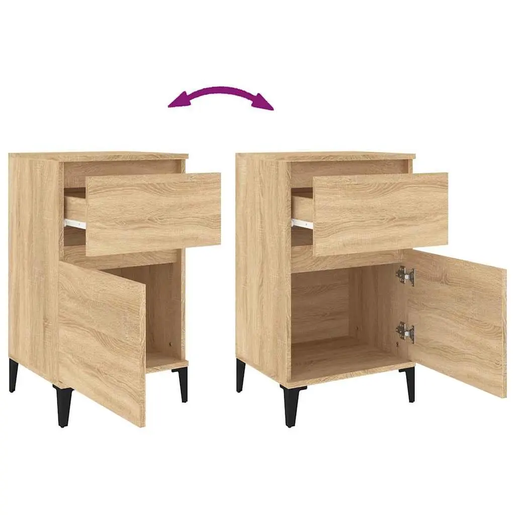 Bedside Table Storage Drawer Brown Engineered Wood Bedroom Furniture