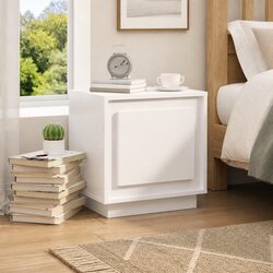 Engineered Wood White Nightstand with Enclosed Storage