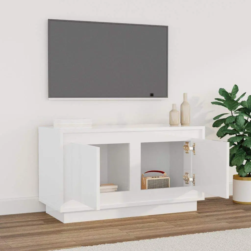 White High Gloss TV Cabinet Engineered Wood Media Storage Unit 80x35x45cm