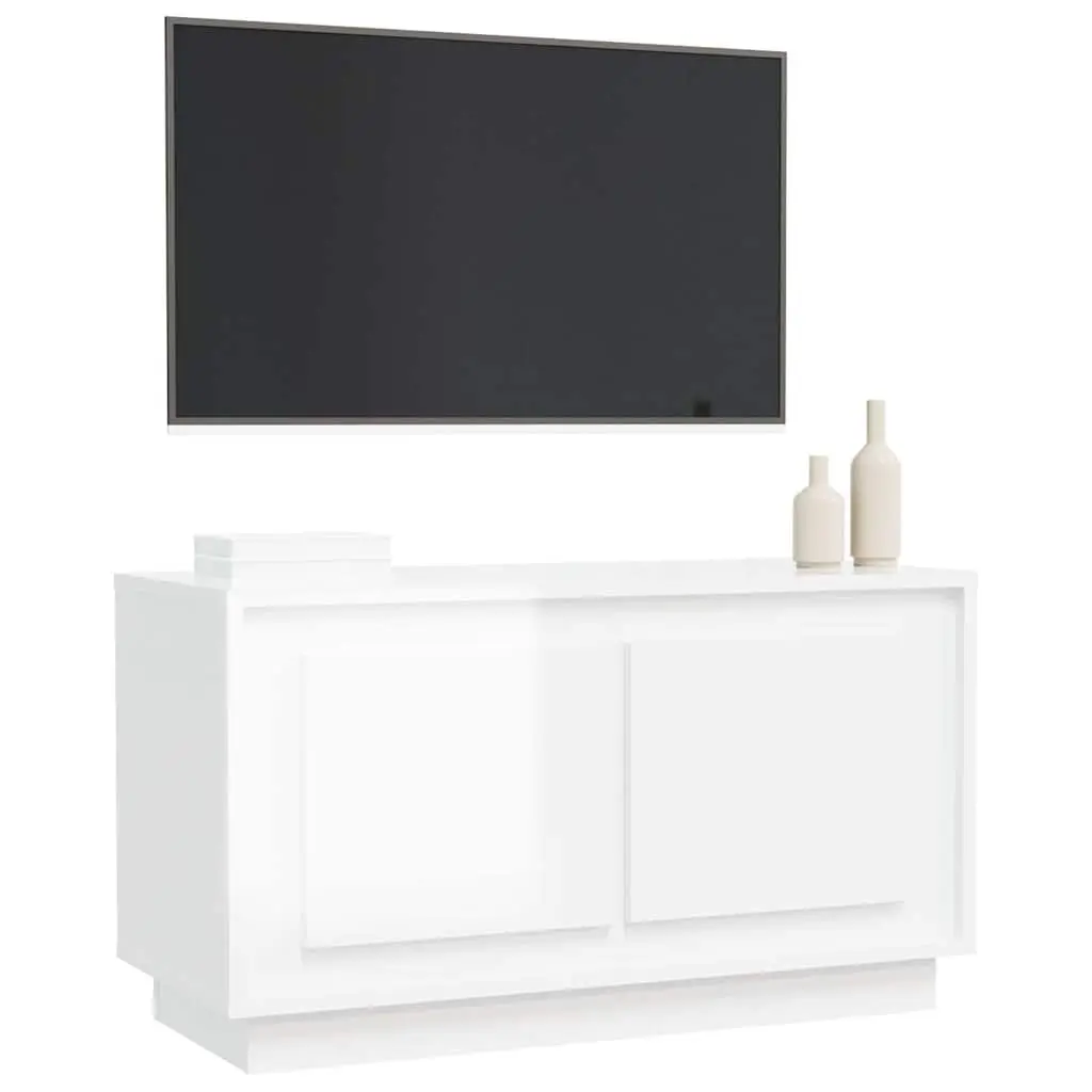 White High Gloss TV Cabinet Engineered Wood Media Storage Unit 80x35x45cm