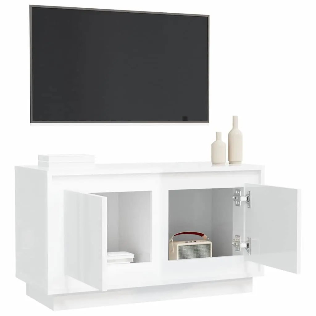White High Gloss TV Cabinet Engineered Wood Media Storage Unit 80x35x45cm