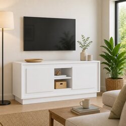 Engineered Wood TV Cabinet in White with Storage Options