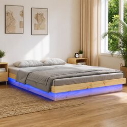 LED Wooden Bed Frame 150x200 cm in Brown