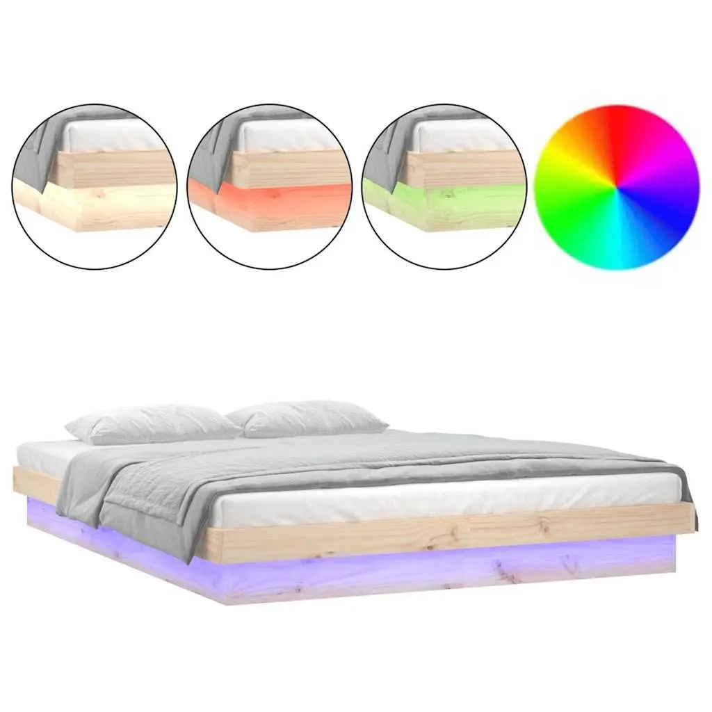 Solid Wood Bed Frame with LED Lighting 150x200 cm Brown