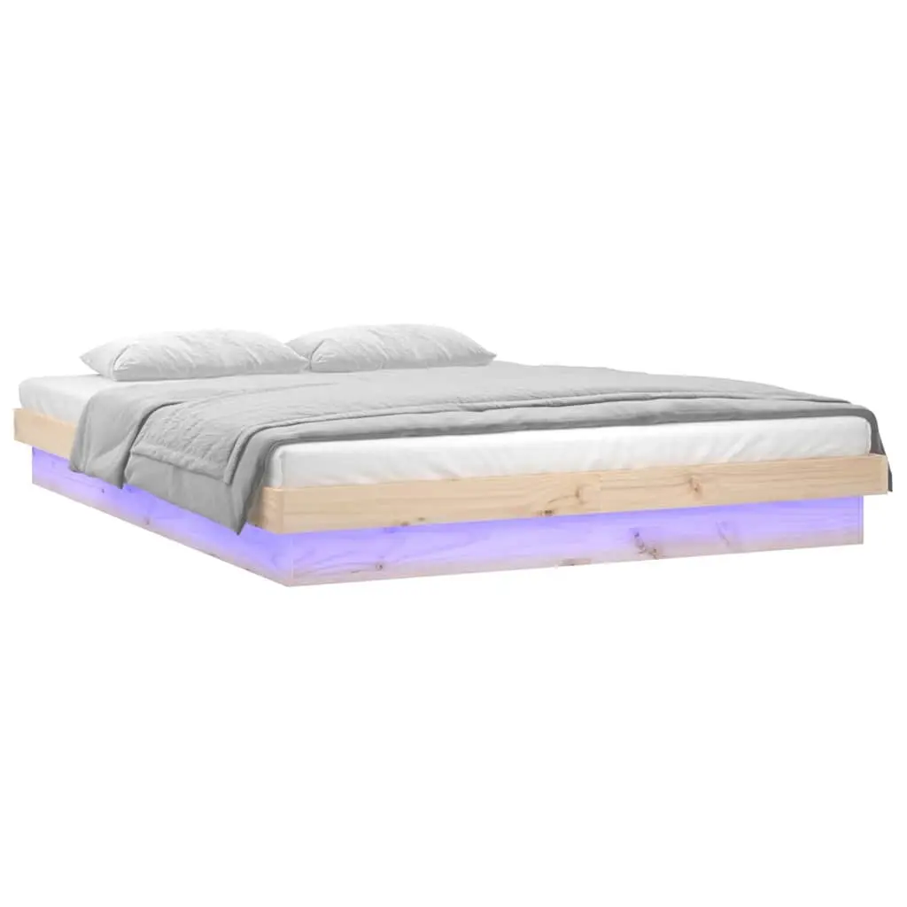 Solid Wood Bed Frame with LED Lighting 150x200 cm Brown
