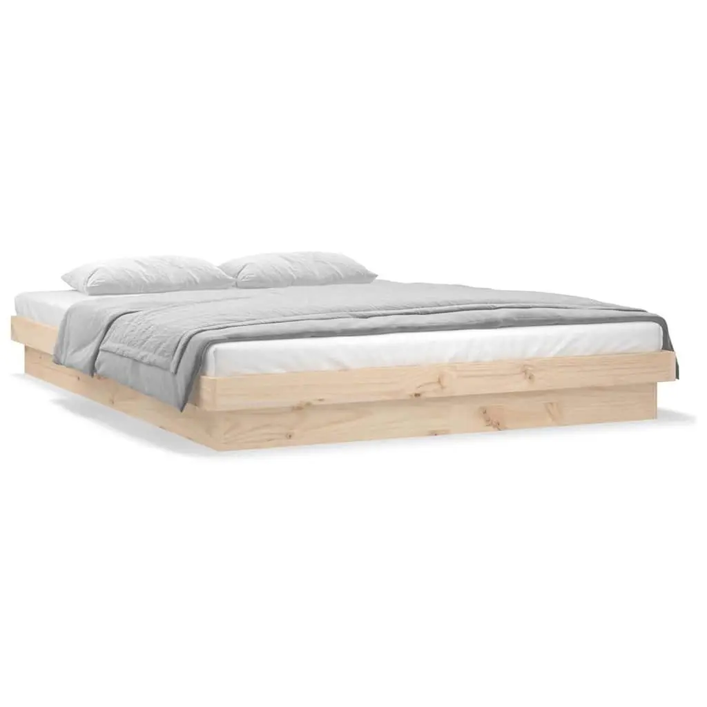 Solid Wood Bed Frame with LED Lighting 150x200 cm Brown