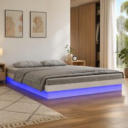 Solid Wood LED Bed Frame 150x200cm with Remote Control