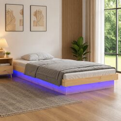 Solid Pine Wood LED Bed Frame 90x190 cm with Remote