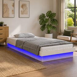 LED Bed Frame in White 90x190cm Pine Wood with Slats