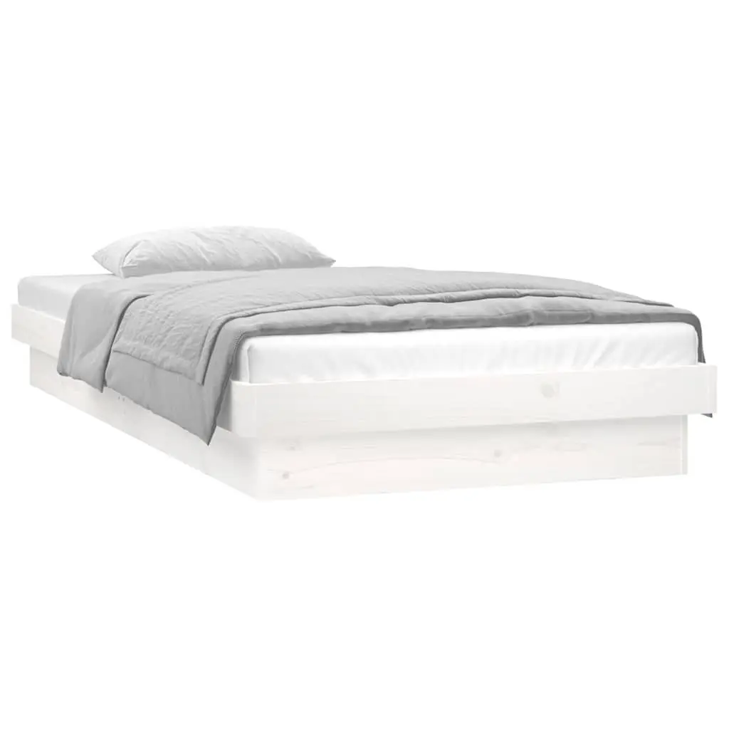 LED Bed Frame with Remote Control Lights 90x190cm White Solid Pine Wood Slatted Base