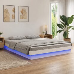 White Solid Pine Bed Frame with LED Lights 135x190 cm