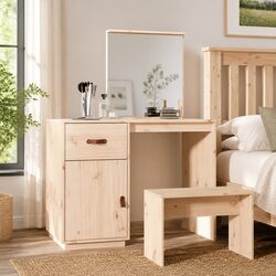 Dressing Table with Mirror and Storage in Solid Pine Wood