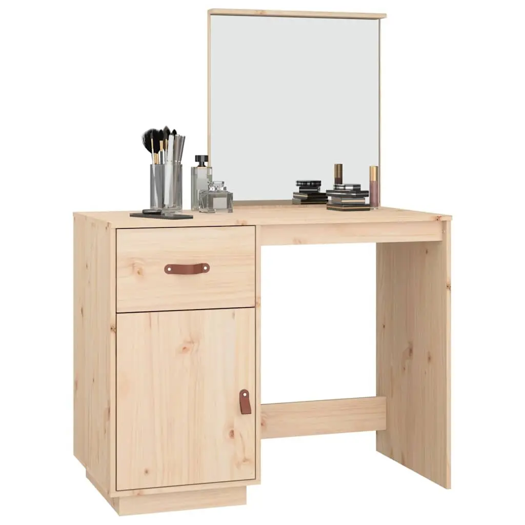 Dressing Table Solid Pine Wood with Mirror 95x50x134 cm Brown