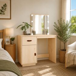 LED Mirror Dressing Table in Solid Pine Wood Construction