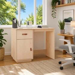 Solid Wood Pine Desk with Storage 95x50x75 cm Brown