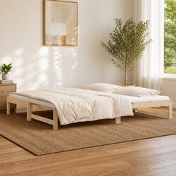 Solid Pine Wood Pull-out Day Bed Frame with Slatted Base 90x190cm