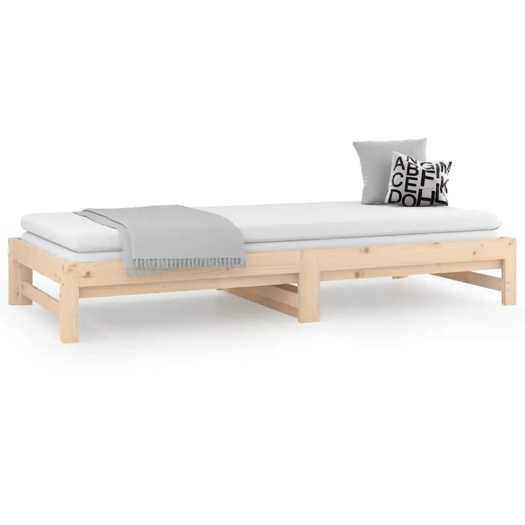 Solid Wood Day Bed Frame Pull-out Functionality 90x190cm Brown