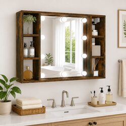 Brown LED Mirror Cabinet for Bathroom Wall-Mounting