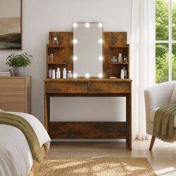 Brown Engineered Wood Dressing Table with LED Mirror