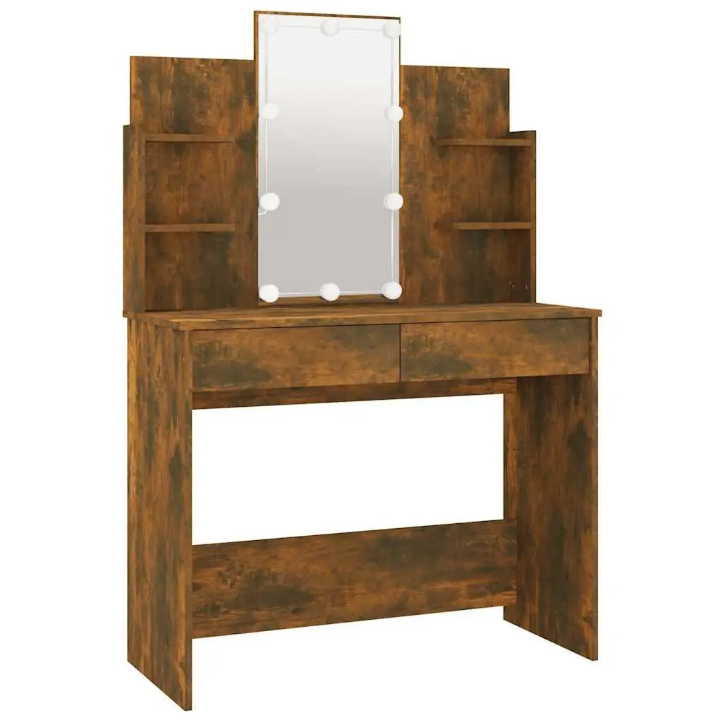 Dressing Table LED Mirror Storage Drawers 96cm Brown