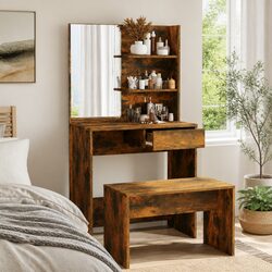 Dressing Table with Mirror in Smoked Oak Brown Finish