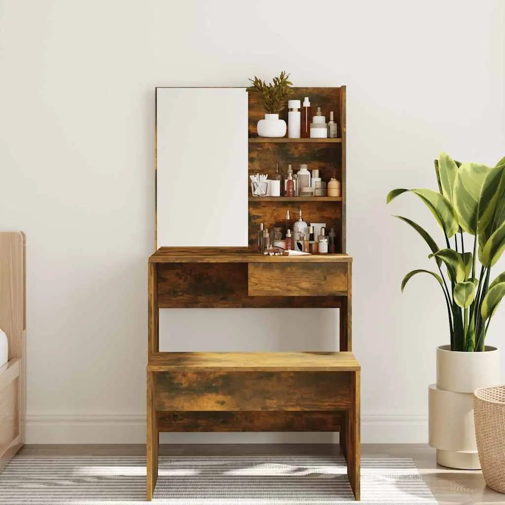 Dressing Table with Mirror Storage Drawer 74.5cm Smoked Oak Brown