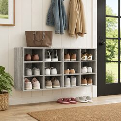 Shoe Storage Cabinet Set with 12 Compartments in Grey