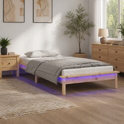 LED Wooden Bed Frame 90x190 cm with Slatted Base